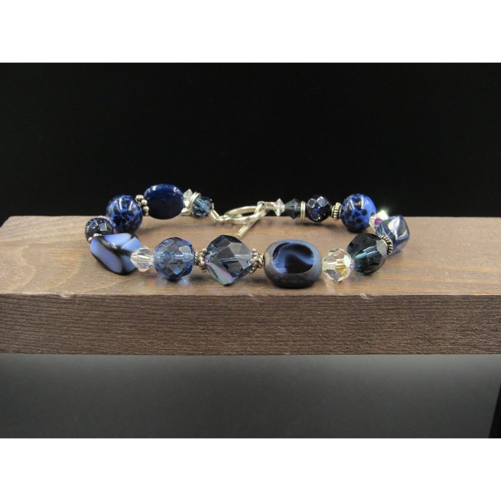 8" Sterling Silver Horse Charm Blue Glass Bracelet Vintage Wedding Engagement - Picture 2 of 9